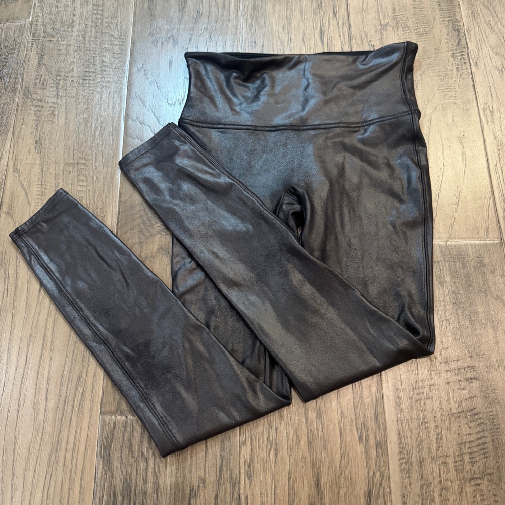 Spanx Faux Leather Leggings Black Women's Medium High Waisted Tights